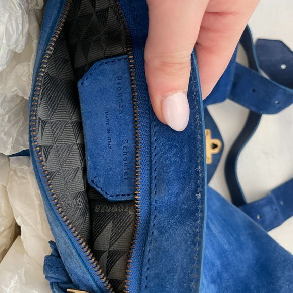 Proenza Schouler PS1 Blue Suede Satchel Bag Envelope Flap With Buckle - Picture 4 of 16